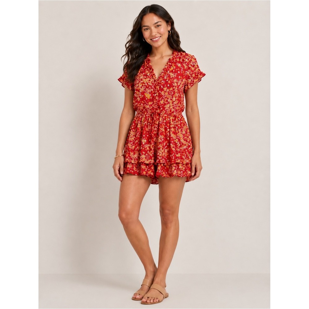 Francesca's Mi Ami Dedra Floral Tiered Ruffled Romper Large NWT